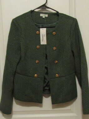 NWT JADE MELODY TAM Forest Green Tweed Cropped Jacket Blazer Size S Gold Buttons
